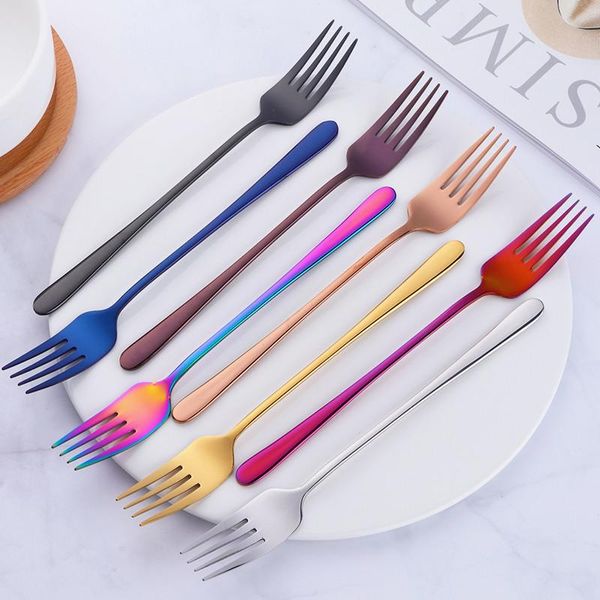 

forks stainless steel dinner fork korean dessert silver steak dinnerware rose gold kitchen party tools
