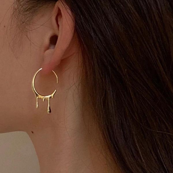 

aesoa new fashion open circle c shape hoop earrings for women gold color irregular copper hoop earring minimalist female brincos, Golden;silver