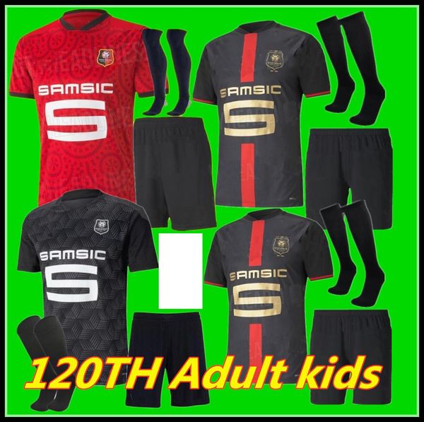 

kids new 120th rennes soccer jersey 2020 2021 raphinha niang terrier j. martin stade rennais fc bourigeaud home away football shirt, Black