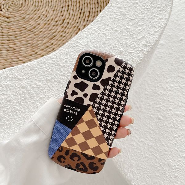 Houndstooth Leopard Cow Pattern сшитые чехлы для телефона для iPhone 13 12 PRO 11 X XS MAX XR 7 8 плюс тиснение овальной оболочки инновационный интересный дизайн оборудованный чехол