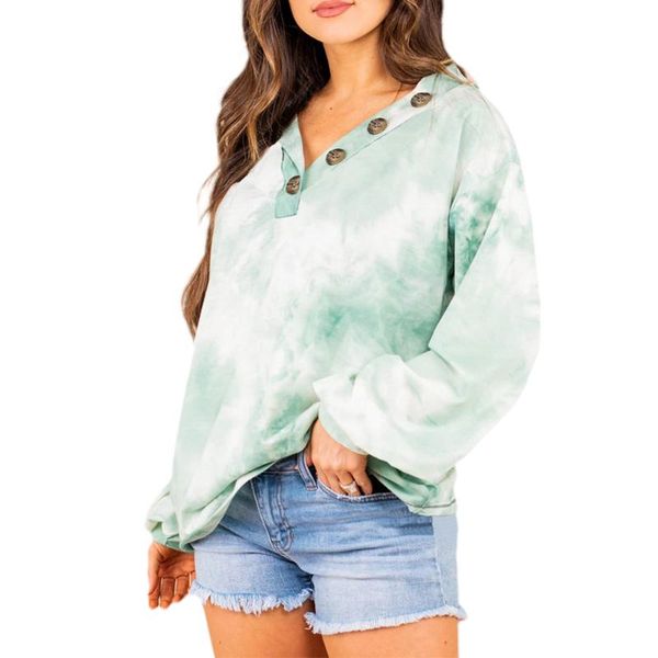 

women's hoodies & sweatshirts tie dye long sleeve button v neck loose pullover fashion ladies streetwear womens clothing, Black