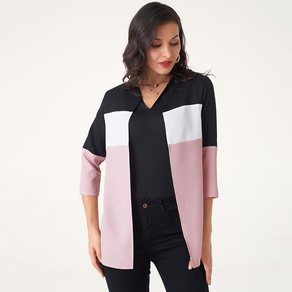 Fatos femininos blazers 2021 primavera outono fino casaco jaqueta casaco rosa preto branco patchwork doce terno de manga comprida de três quartos