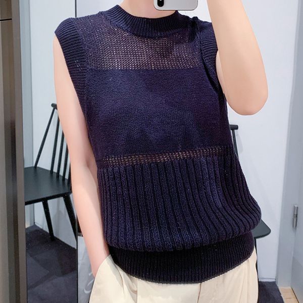 

2021 new autumn women knitted vest o-neck simple hollow out loose pullover female knitwear sleeveless sweater a1p0, White;black