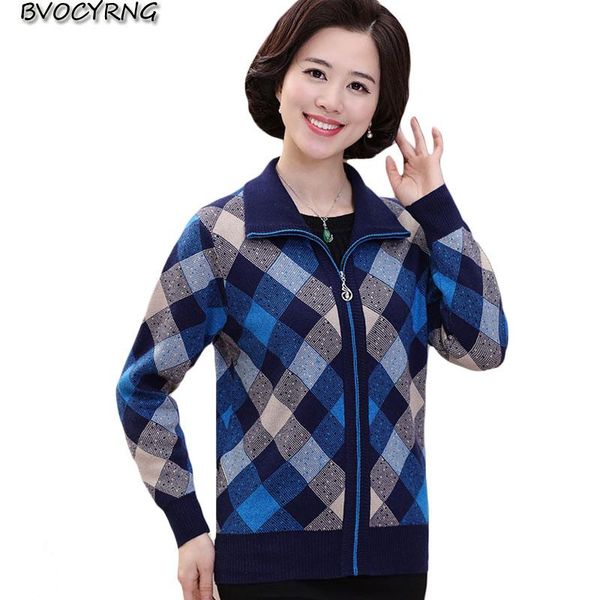 

women's sweaters middle and women spring sweater 2021 fashion plus size plaid knitted autumn high-end cardigan wool coat female, White;black