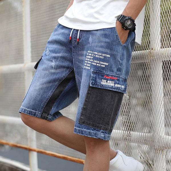 

men's jeans summer multi bag capris fashion trend tooling shorts pants, Blue