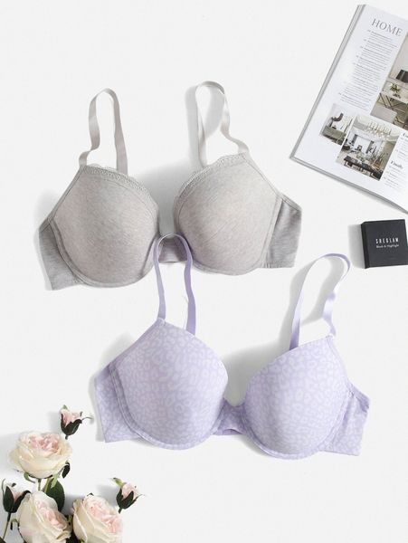 

2pack plus leopard underwire bra i78b#, Black;white