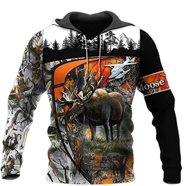 

fashion animal hoodies hunting moose 3d all over printed sweatshirt hoodie harajuku streetwear casual tracksuit dw0547 201128, Black
