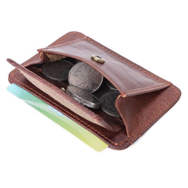 

card holders retro style oil wax canvas ultra-thin holder men women leather id mini bag coin purse (wholesale/retail), Brown;gray