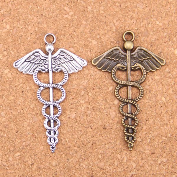 31 pz Argento Antico Placcato Bronzo Placcato caduceo medicina simbolo Charms Ciondolo FAI DA TE Collana Braccialetto Risultati 49*30mm