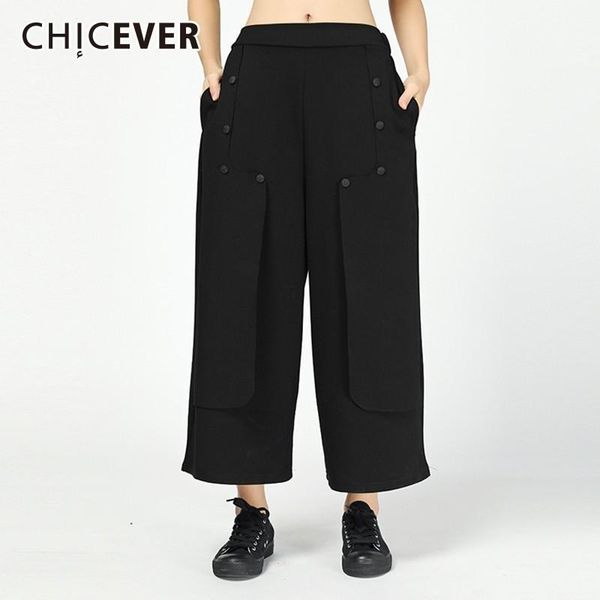 

women's pants & capris chicever autumn winter wide leg female elastic high waist loose black ankle length fashion vintage tide, Black;white