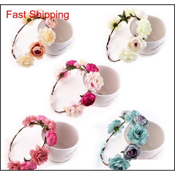 

bohemia women flower headband hair band garland crown artificial wedding bride simulation flower head wreath ac jlluhj bdedome, Silver