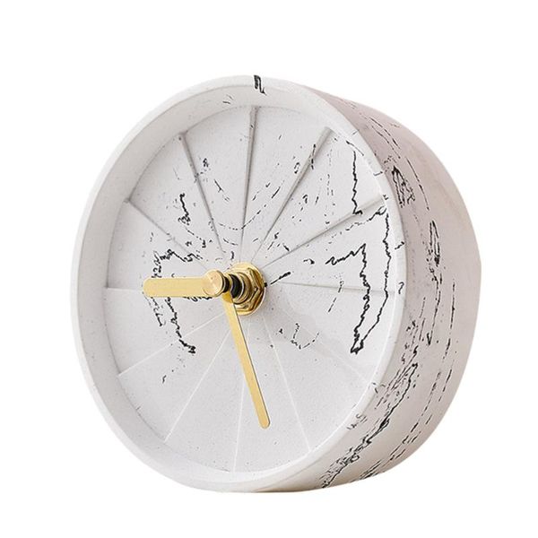 

1pc cement clock simple round turbine design bedside table clock for bedroom homestay no battery (marbling)