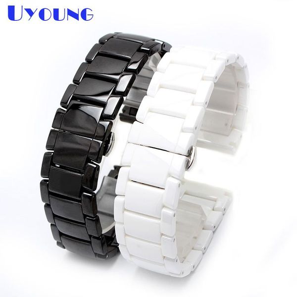 

watch bands ceramic watchband 22mm strap wristwatches band white black not fade accessories butterfly buckle, Black;brown
