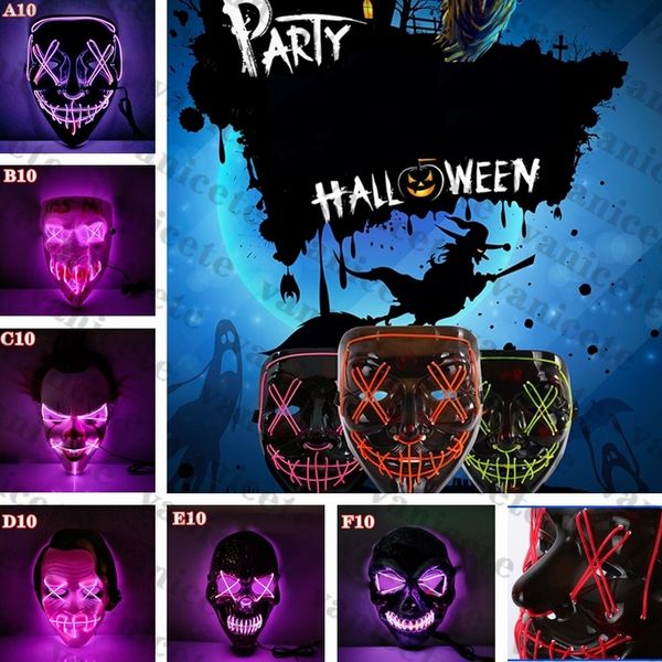 Máscara de Halloween LED Acenda Máscaras Engraçadas O Ano Eleitoral Purge Grande Festival Cosplay Traje Fontes Partido Mascarado ZC382 60styles