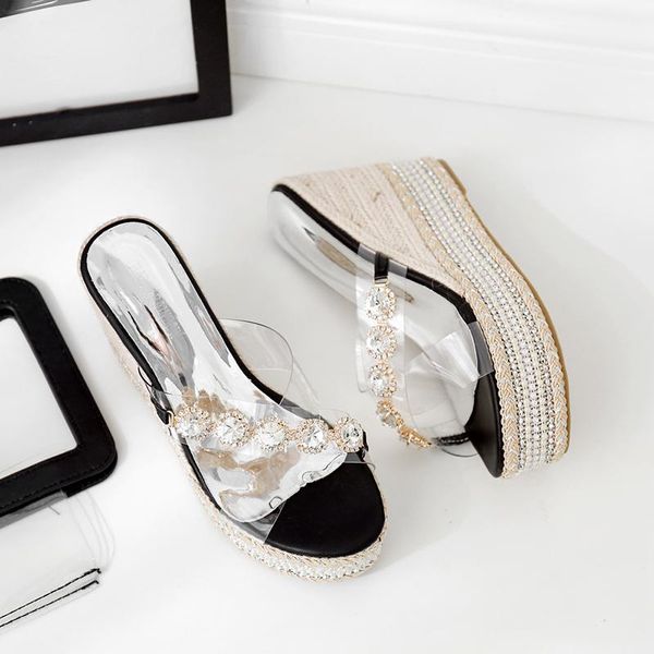 

dress shoes transparent korean fashion high heel slippers women's sandals women, Black