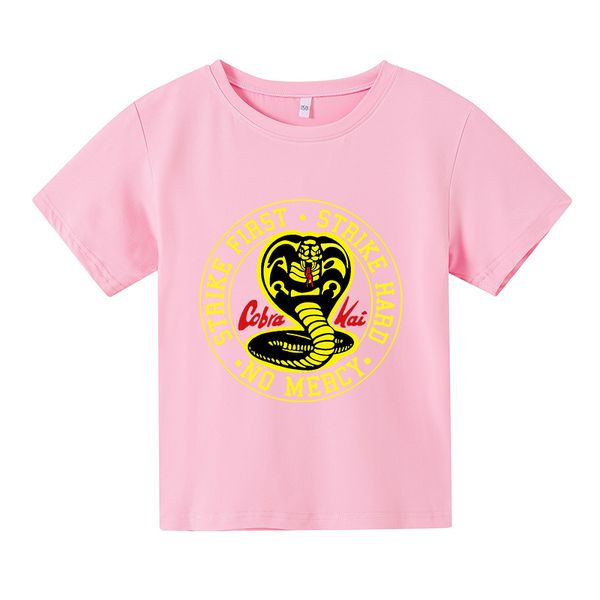 

100% cotton childrens clothing boys cobra kai karate kid movie girl t-shirt childrens clothing girls clothing harajuku, Blue