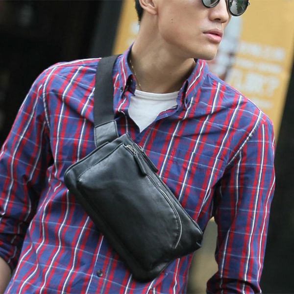 

waist bags men small bag wild messenger fashion one shoulder plaid chest leather