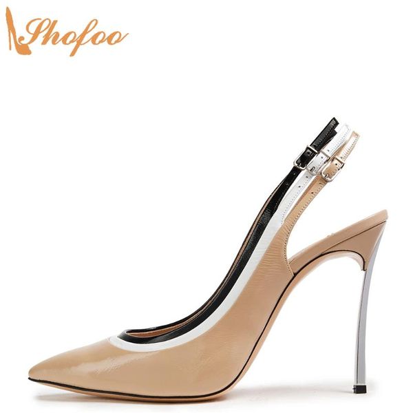 

dress shoes nude stiletto high heels women pumps pointed toe three buckle strap plus size 15 16 ladies summer fashion slingback shofoo, Black