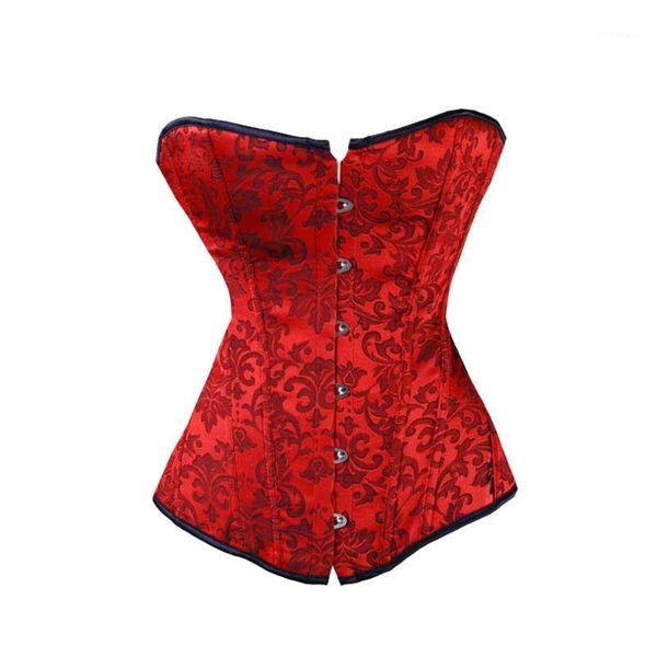 

bustiers & corsets red/blue women boned waist trainer brocade embroidery lace up corselet gothic plus size s-3xl body shaper, Black;white
