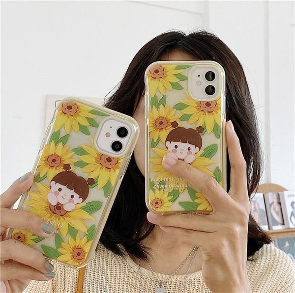 

cell phone pouches for 12 11 pro lovely sunflower girl clear case 7 8 plus x xr xs max se2 bumper shockproof silicone cover