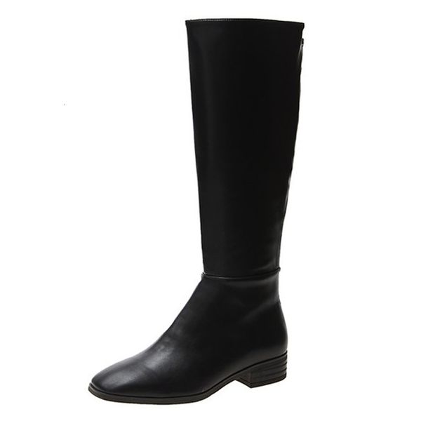 

plutonium square foot toe flat footed high-heeled chunky-long with zipper classic soft knee boots winter shoes 0eoj, Black