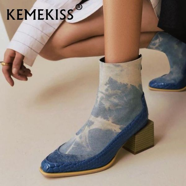 

boots kemekiss size 34-43 ankle for women shoes thick heels mixed color ins style fashion winter autumn female footwear, Black