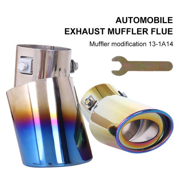 

manifold & parts universal car exhaust pipe muffler burnt accessories blue stainless steel sports tube 2.36" outlet end