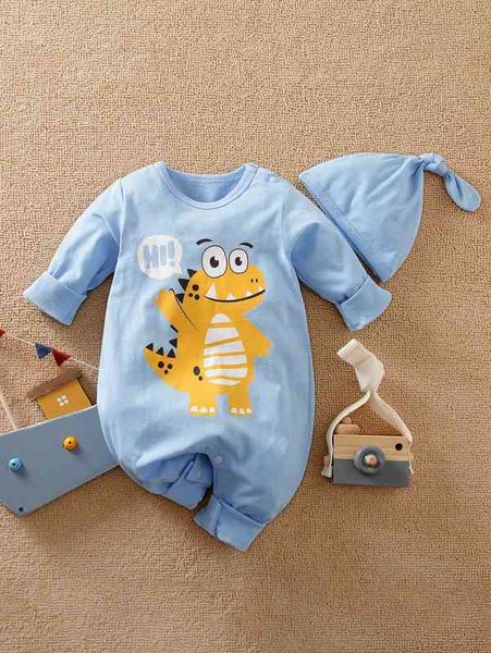 

yierying baby letter & cartoon graphic jumpsuit with hat she, Blue