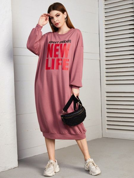 

letter graphic drop shoulder sweatshirt dress j44m#, White;black