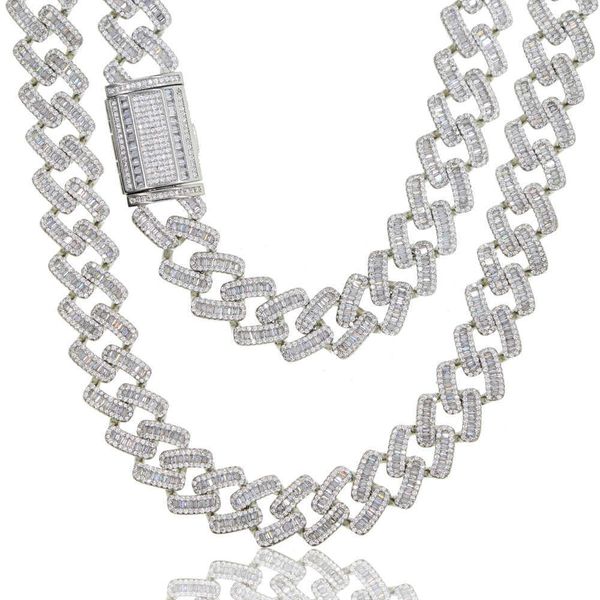 

15mm width iced out hip hop necklace bling clear baguette 5a cubic zirconia cuban link chain hip hop rock mens necklace jewelry x0509, Black