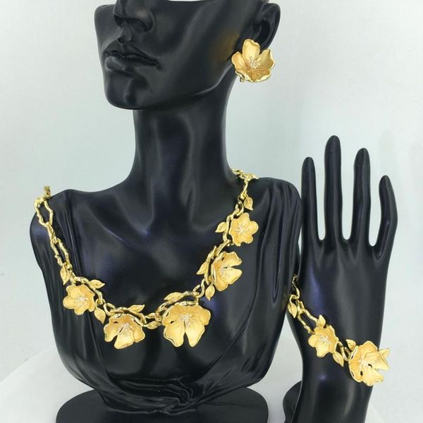 Ohrringe Halskette Mejewelry Dubai 24K vergoldet Große Schmucksets für Frauen Schöner Blumenschmuck FHK12049