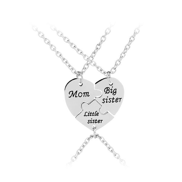 

pendant necklaces mom big sister little for 3 splicing mother daughter necklace family jewelry heart will be contacted together, Silver