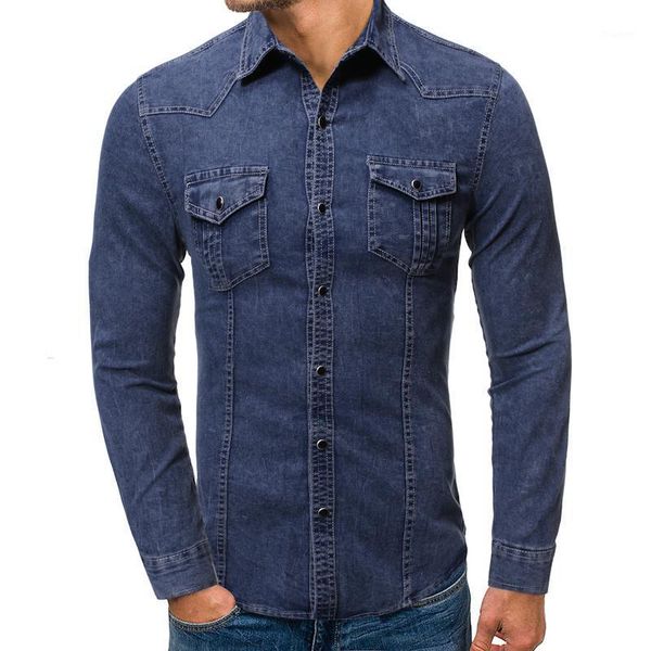 

jeans shirt for men's clothing slim fit denim shirt man large size double pocket slim 65% cotton long sleeve1, White;black