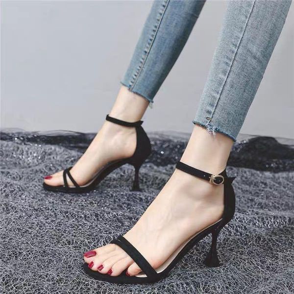 

dress shoes 2021 style buckle strap roman sandals fairy nude high heels stiletto all-match simple temperament ladies, Black