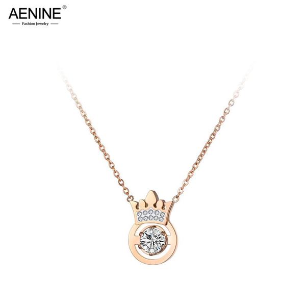 

chokers aenine classic cz crystal crown pendant necklace rose gold stainless steel wedding neckalce jewelry for women gifts an19036, Golden;silver