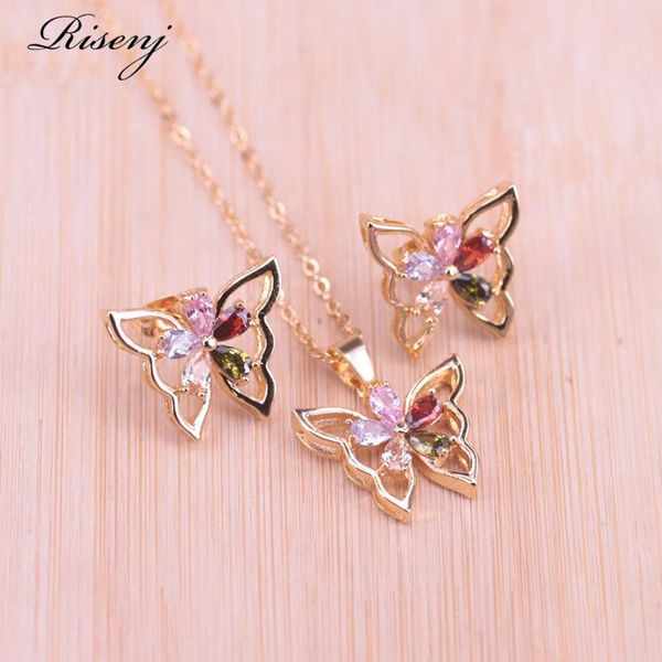 

earrings & necklace risenj butterfly square colorful/white zircon gold color jewelry set for women in store, Silver