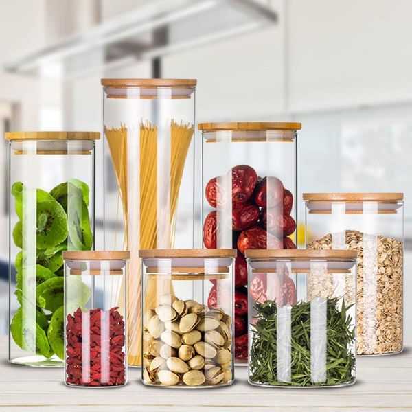 

storage bottles & jars 2/3 pcs grain tank transparent glass bottle with lid sealed tea pot coffee beans large capacity food can box