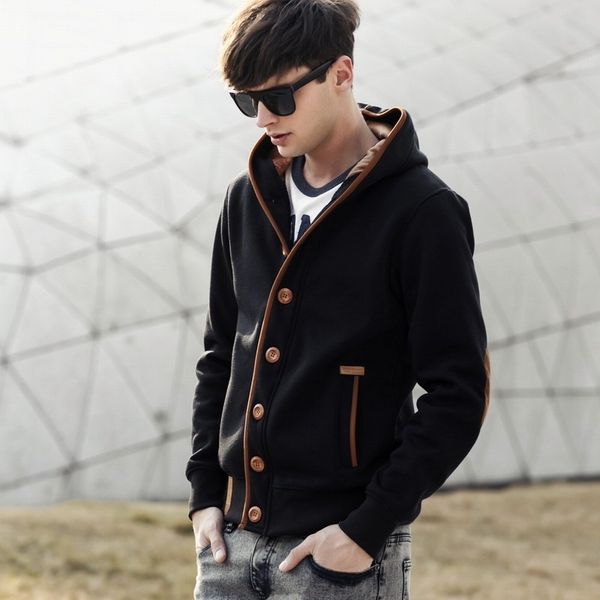 

new men's sweater hoodie academy solid color coat, Black