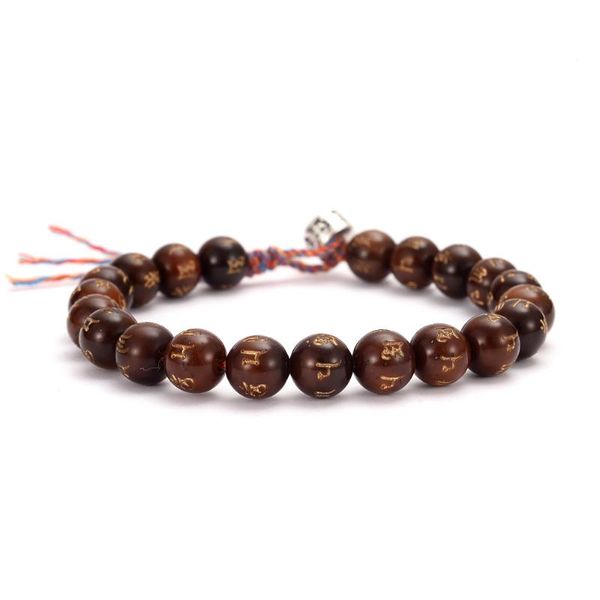 

tennis thread lucky knots bracelet brown coconut shell beads carved six true words mantra bangle tibetan buddhist hand braided cotton, Golden;silver