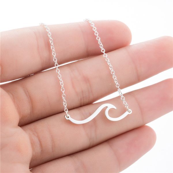 

european and american simple wave necklace spray stainless steel jewelry, Silver