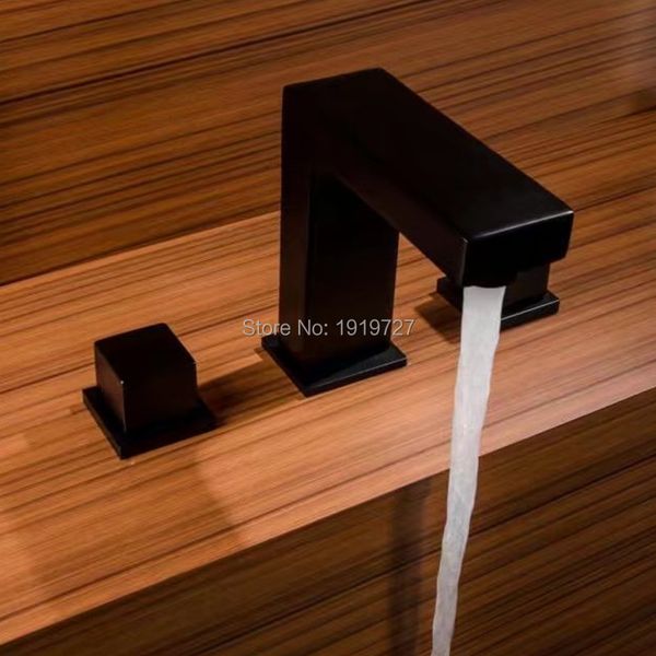 

bathroom sink faucets fashion new arrival deck mount basin mixer tap set square spout faucet with double knob in matt black i1