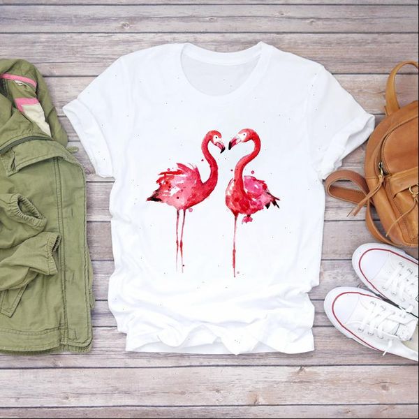 

women 2021 cute cartoon watercolor fashion flamingo beach summer shirt ladies womens t shirts t graphic female tee t shirt, White