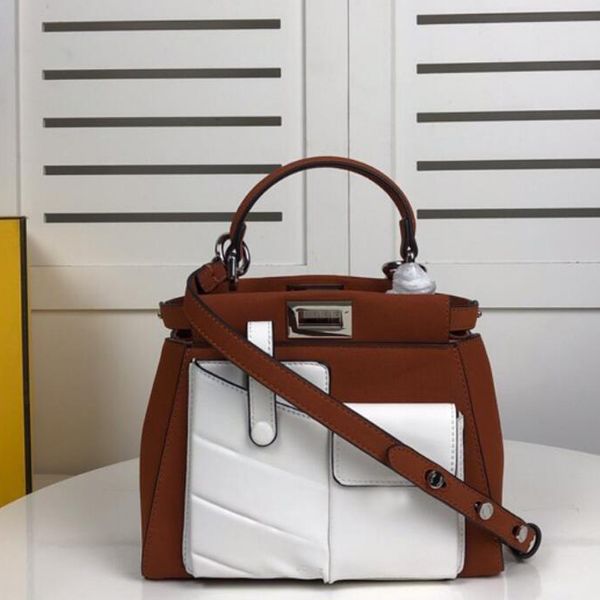 

contrast small handbag versatile tote bag multiple pockets classic twist lock detachable cross strap single handle mini crossbody bag
