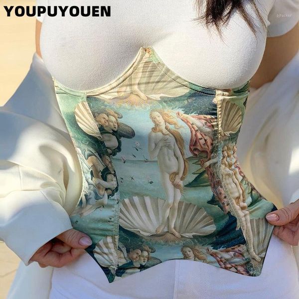 

belts fishbone waist oil painting girdle belt corset 2021 stitching printed crown waistband under bust women's clothing, Black;brown