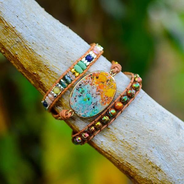 

boho charm bracelets emperor stone wrap bracelet 3 layers leather bracelet for women jewelry wholesale & dropshipping, Golden;silver