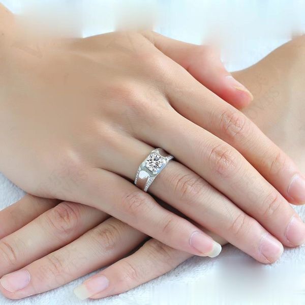 

mossan stone ring men 18k gold simulation diamond ring plated platinum does not color marriage proposal wedding couple ring, Silver
