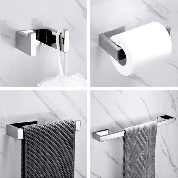 

bath accessory set sus304 stainless steel adhesive bathroom accessories chrome silver towel bar hook wall ring toilet paper holder