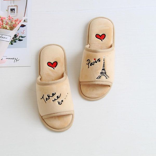 

spring and autumn new ladies home love iron tower fish mouth slippers soft and comfortable non-slip indoor one-word slippers, Black