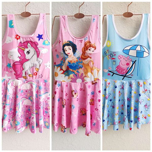 

202 princess pattern children's swimsuit girls middle school one piece cute 5-8 years old 6605, Blue