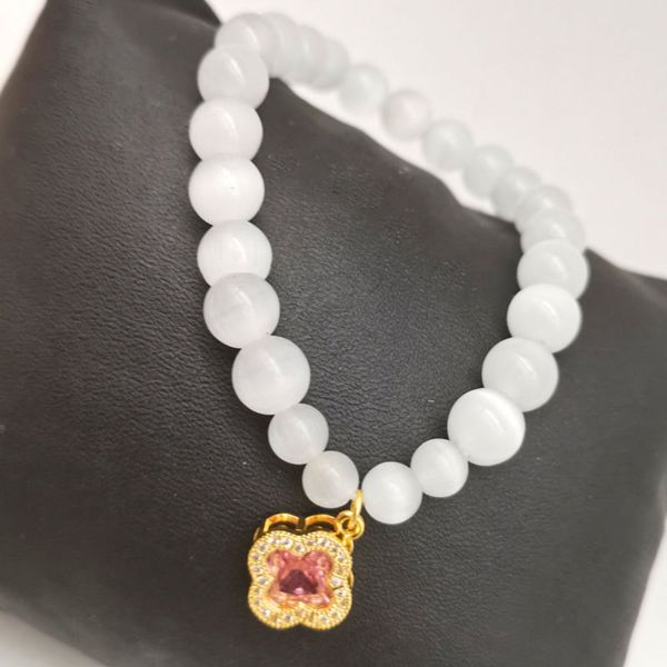 

net red cat's eye stone bracelet inlaid with four leaf clover fu brand sand gold pendant transfer pearl zhaocai crystal bracelet, Black